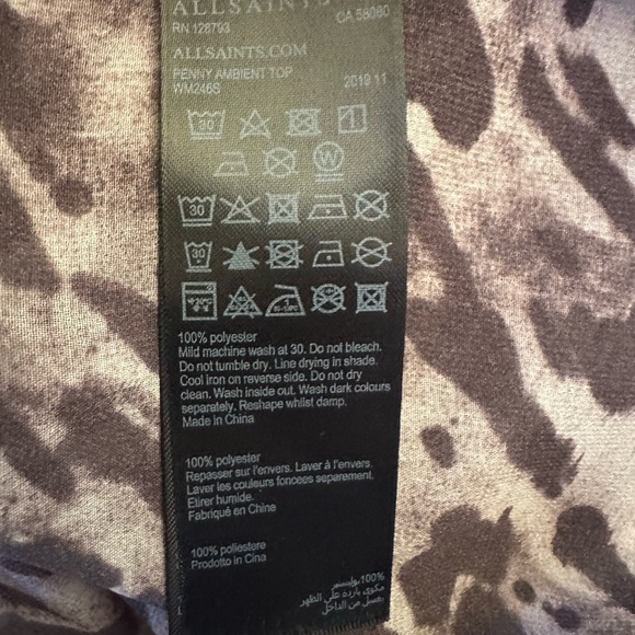 All Saints “Penny Ambient” Animal Print Chiffon Blouse Medium New Without Tags! - Picture 15 of 15